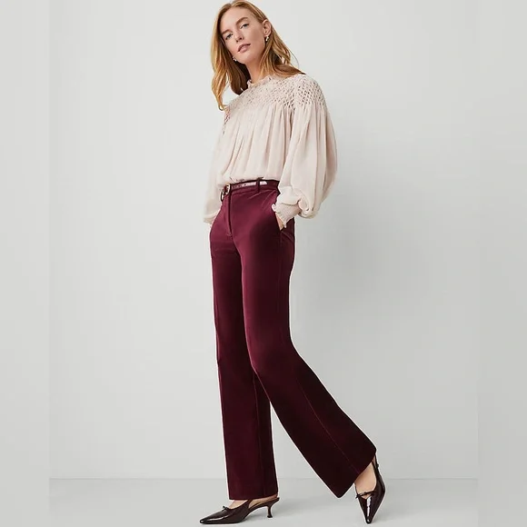 Ann Taylor The Petite Jayne Trouser Velvet Pant Mauve Rose Size 10P New - Picture 2 of 7